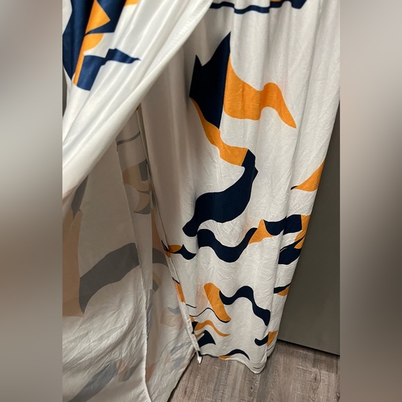 Blue & Gold Geometric Floor Length Dress w/ High Front Slit - Picture 3 of 4